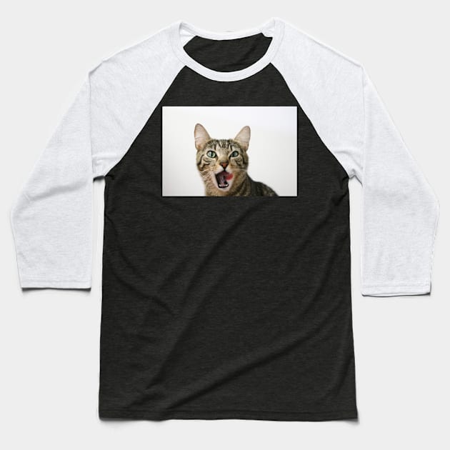 Tilly Tabby Tongue Twister Baseball T-Shirt by Ladymoose